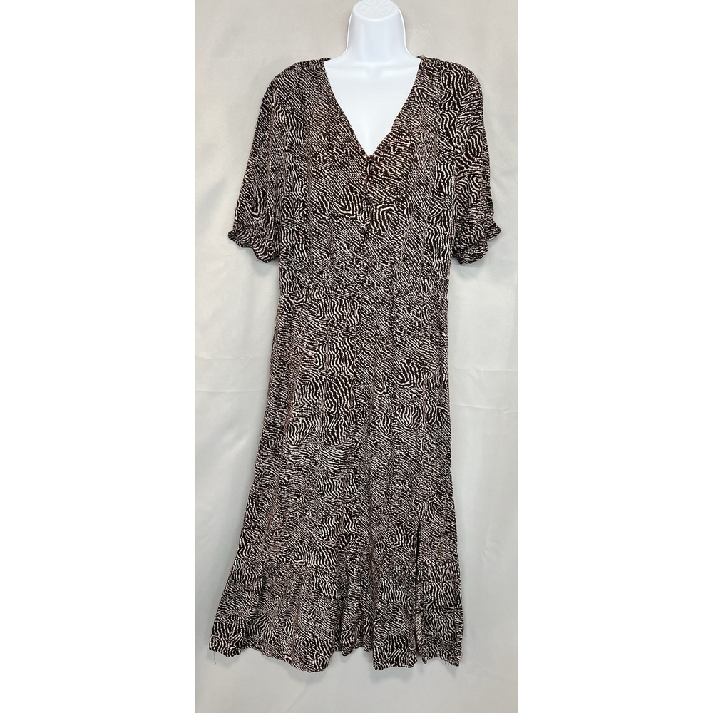 Línea Donna Animal Print Sz 16 Women's MIDI Dress Short Sleeve Side Slit